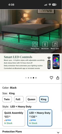 King Size Black Metal Bed Frame with LED Lights