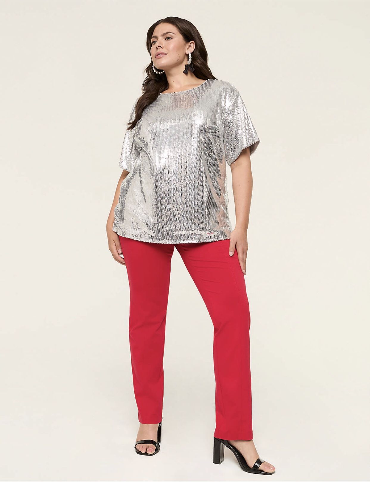NWT Lane Bryant Short Sleeve Sequin Tee! Size 24, Silver.