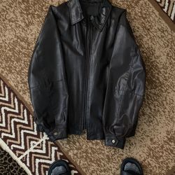 Faux Leather Bomber Brown Size Large