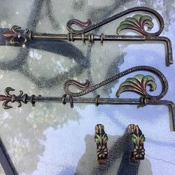 Antique Metal Extendable Fleur-de-Lis Curtain Rods and Brackets