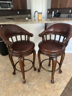 Pair of Leather Swivel Bar Stools