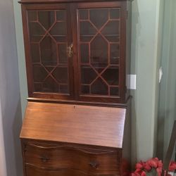 VINTAGE ANTIQUE Solid Mahogany Traditional Style 34" Secretary Desk w. Bookca...