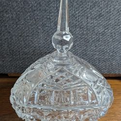 Vintage Cut Glass / Crystal Covered & Footed Candy Dish w/ Finial 