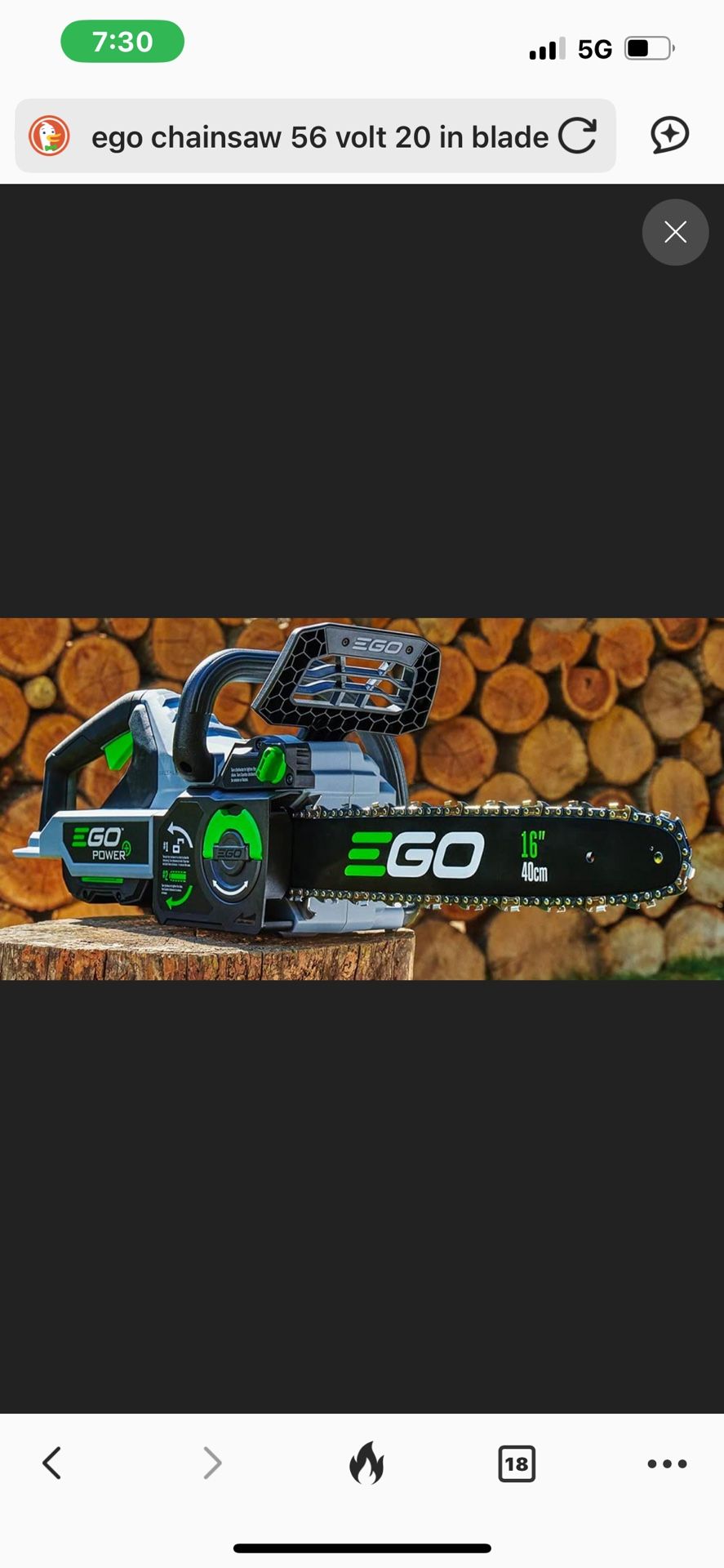 Ego 56v 20 In Blade Chainsaw