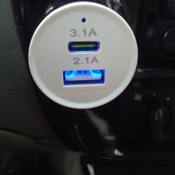 Dual Car Charger Plug Type C /USB W 3ft Cord 