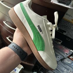 White And Green Pumas With Gum Sole