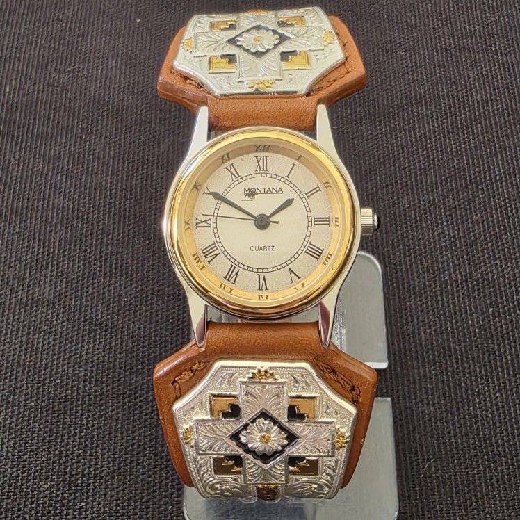 Montana Silversmiths X5030 Western 24mm Watch Two Toned Tan Leather Band Japan
