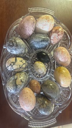 15 Stone / Marbled / Painted Variety Carved Eggs Vintage 4678