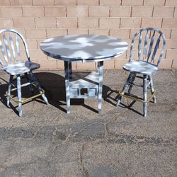 Customized Camouflage Counter-height Table. W/ 2 Half Swivel Stools