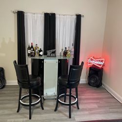 Bar with two stools, Two speakers & Neon Light 