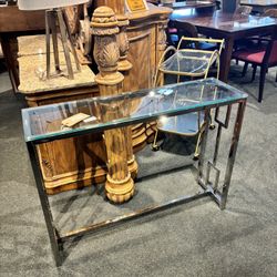 Modern Chrome Base Console Table W/ Glass Top - SKU: NEFTPZ