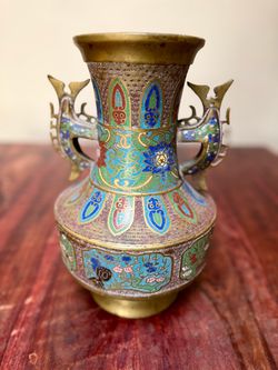 Antique Japanese Brass champlevé Vase