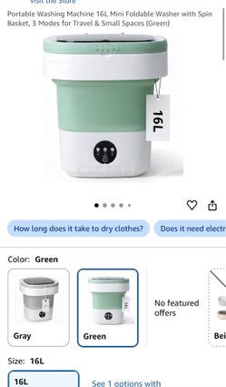 Portable Washing Machine 16L Mini Foldable Washer with Spin Basket, 3 Modes (Green)