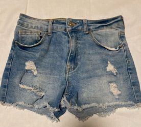 Blue denim ripped shorts