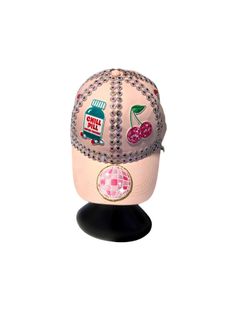 Pink Rhinestone Baseball Cap with Patches
