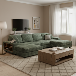 Edenleaf 137" Corduroy U-Shaped Sectional Sofa with Double Chaise & Side Storage