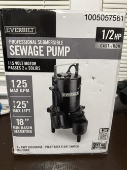 Sewage Pump 1/2HP Cast Iron - Brand New