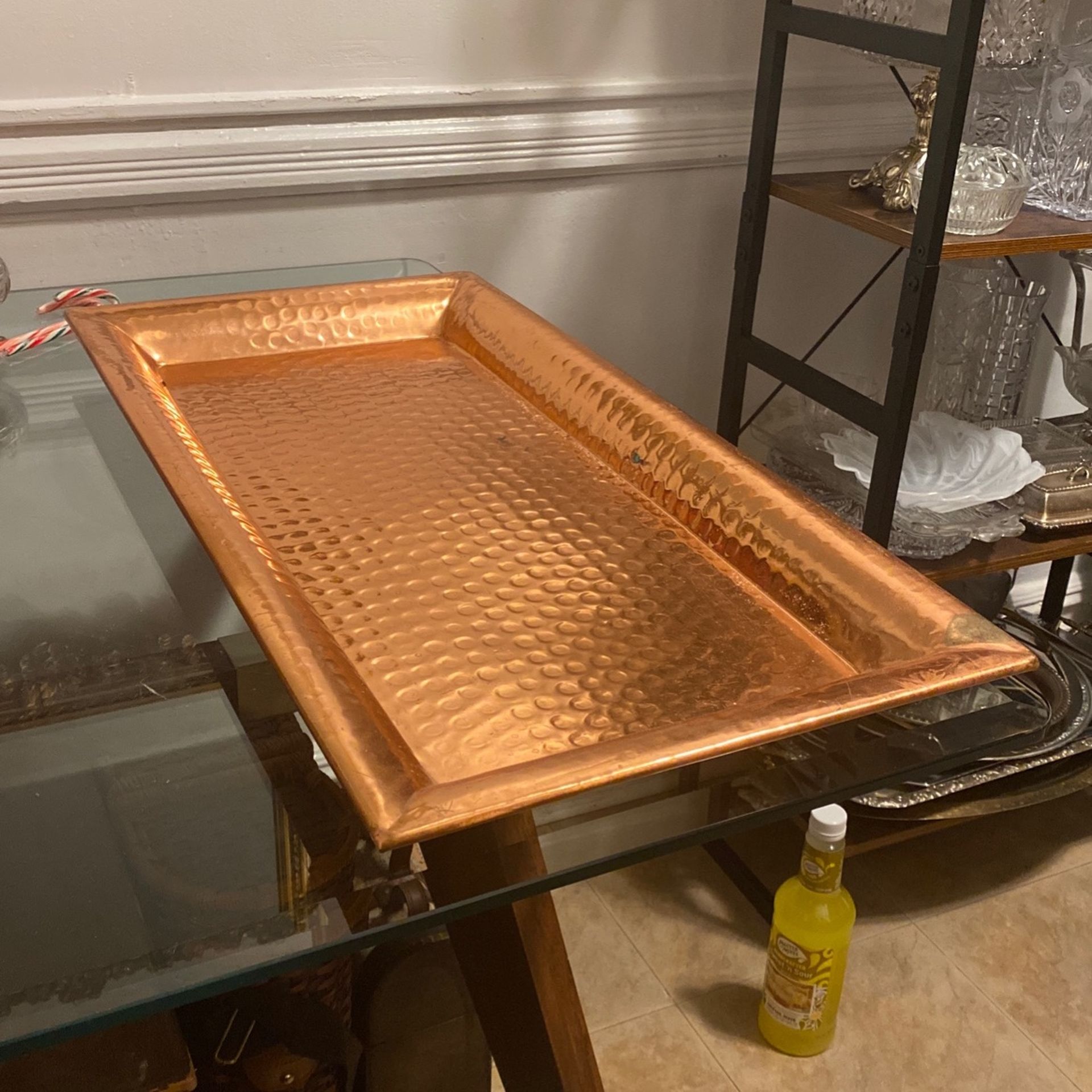 Huge Hammered Rectangular Copper Tray 14” X 28”