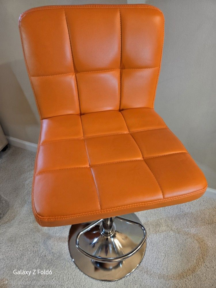 Bar Stools Set of 4 Orange Faux Leather Back Counter Height Pub Chairs Metal Padded Seats Like New