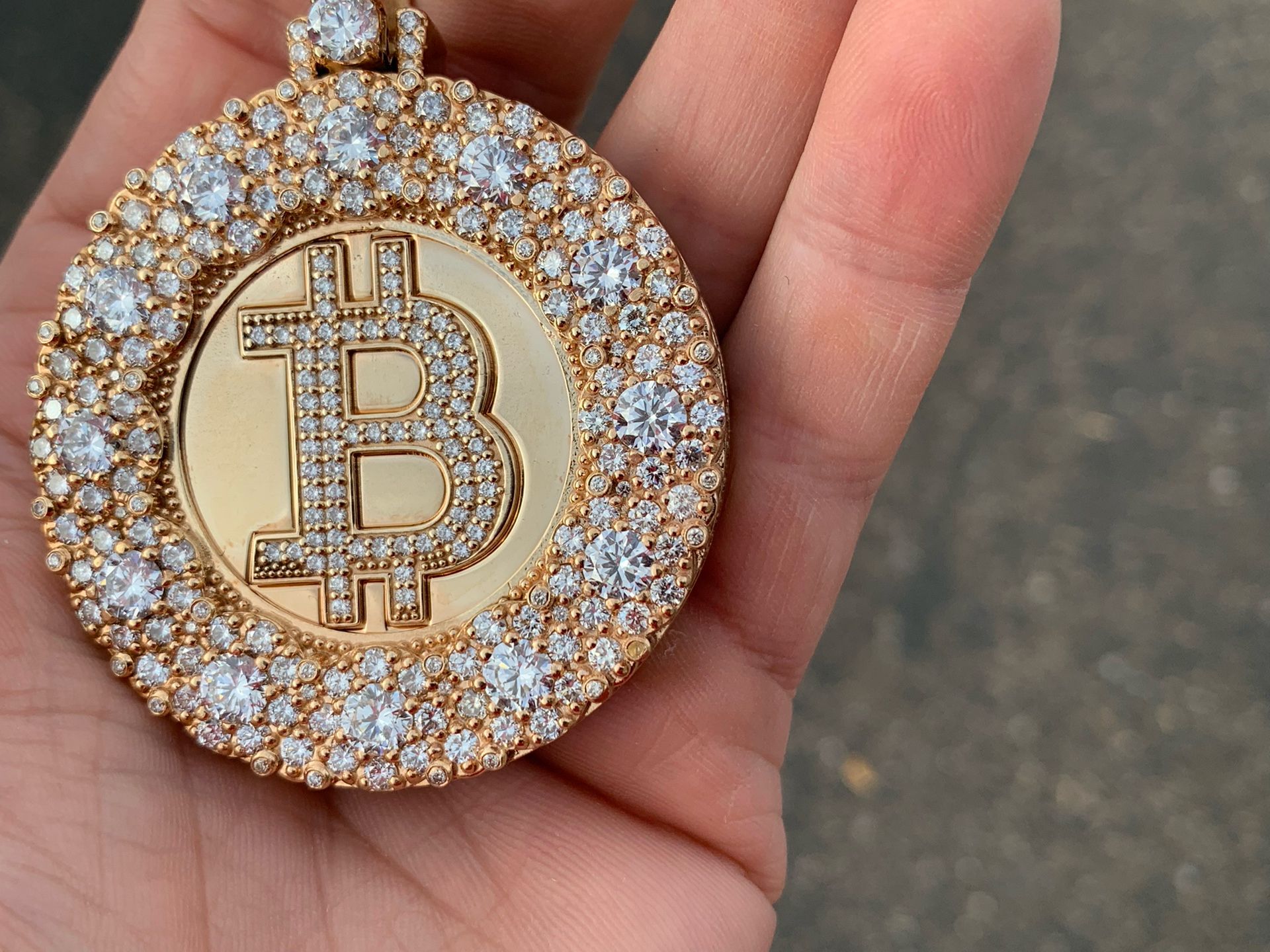14K Yellow Gold Lab Grown Diamond Bitcoin Pendant