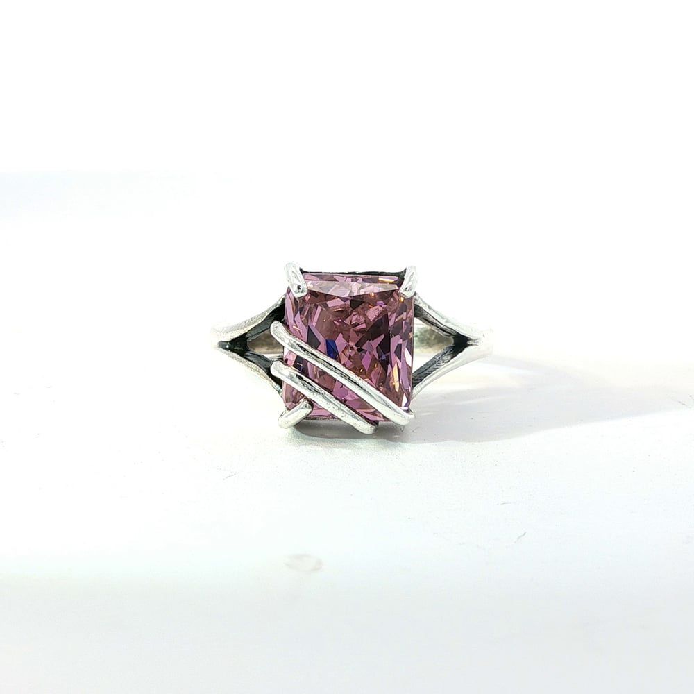 Ladies Sterling Silver Pink Ice Birthstone Ring Size 7 11055605
