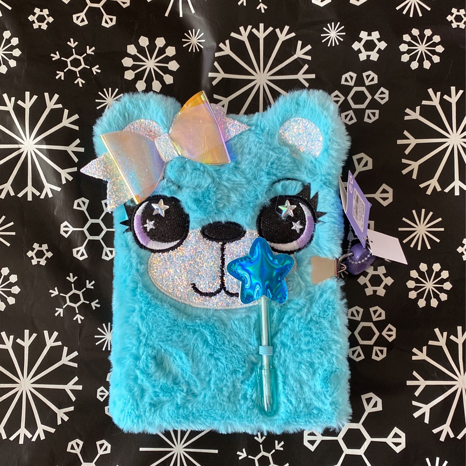 Furry Blue Bear Diary With Pen