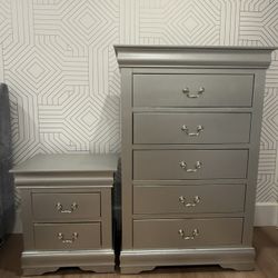 Silver Dresser and Nightstand 