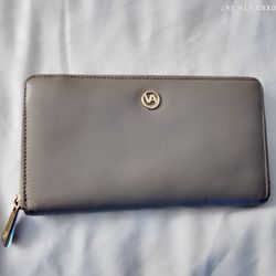 "VALENTINA" ITALIAN DARK GRAY VACCHETTA LEATHER ZIP-AROUND WALLET