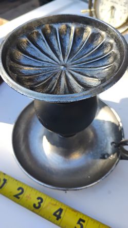 Vintage Dilly Metal & Wood Chamberstick Finger Loop Candle Holder