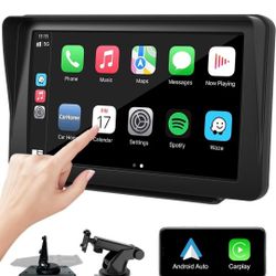 Portable CarPlay Screen for Car 7" HD IPS Touchscreen Wireless Apple Carplay & Android Auto Stereo Car Radio Receiver with BT Handsfree/Mirror

