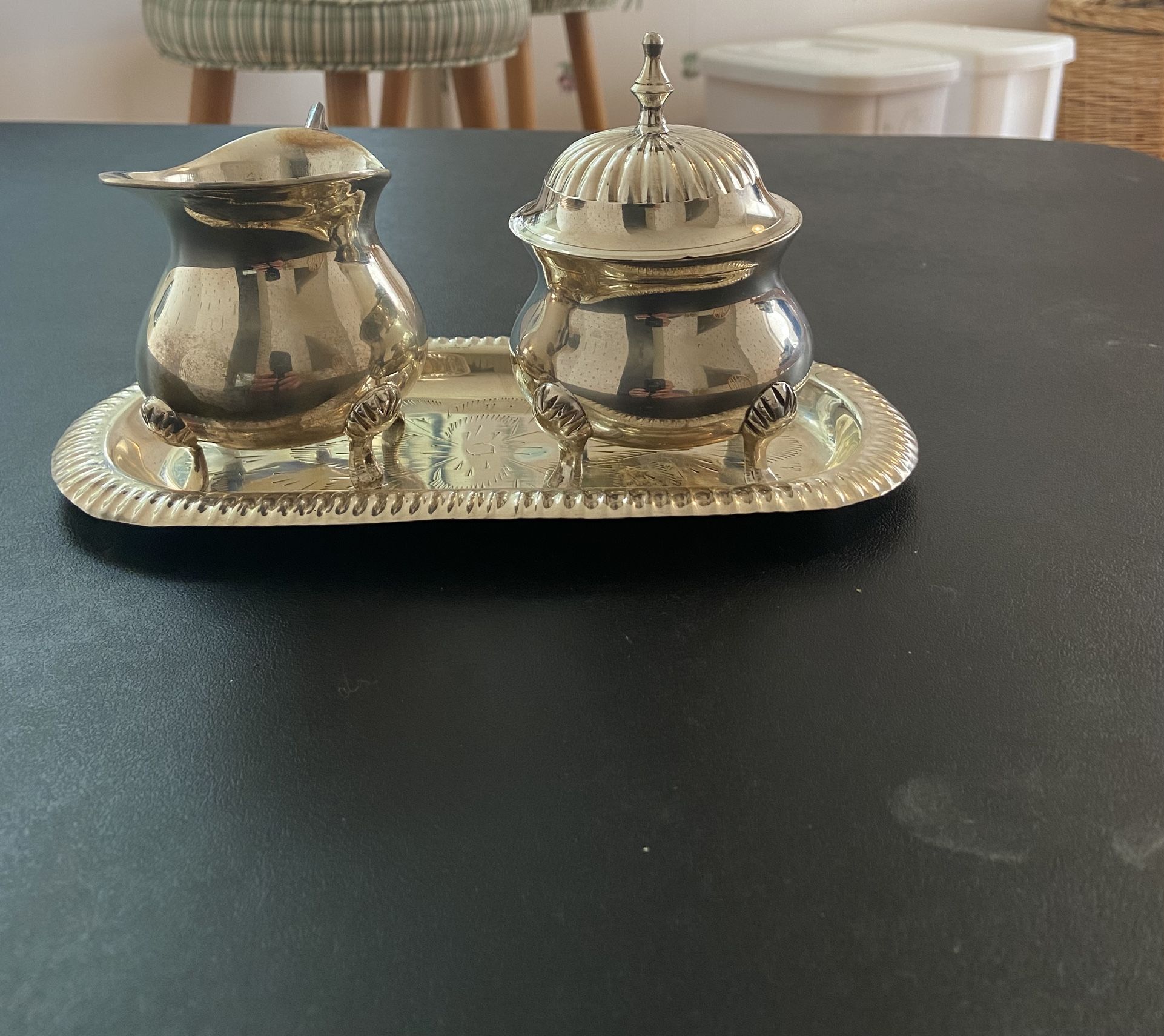 Silver Plated Cream And Sugar With Tray