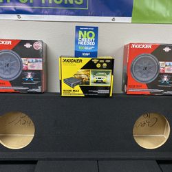 New (2) 10” inch Kicker Comp RT 800 Watts Shallow Subwoofers + Kicker 1600 Watts Bass  Amp + Truck Box {No Credit Easy Financing} ✅
