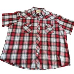 Wrangler Shirt Pearl Snap Plaid Button Up Mens Size XXL  Short Sleeve Red & Gray 