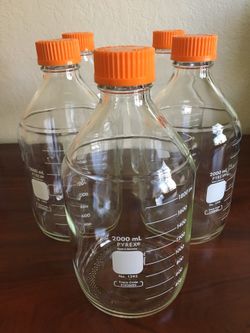 5x - 2 Liter Pyrex 1395 Borosilicate Glass GL-45 Media Storage Bottles