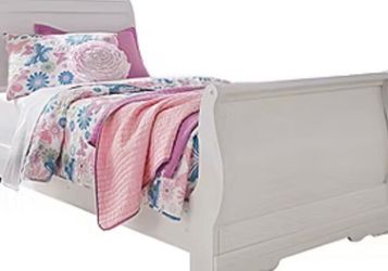 White sleigh twin size bed frame