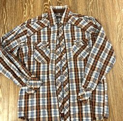 Panhandle Western Style Brown Plaid Long Sleeve Pearlsnap Shirt Men’s Size L