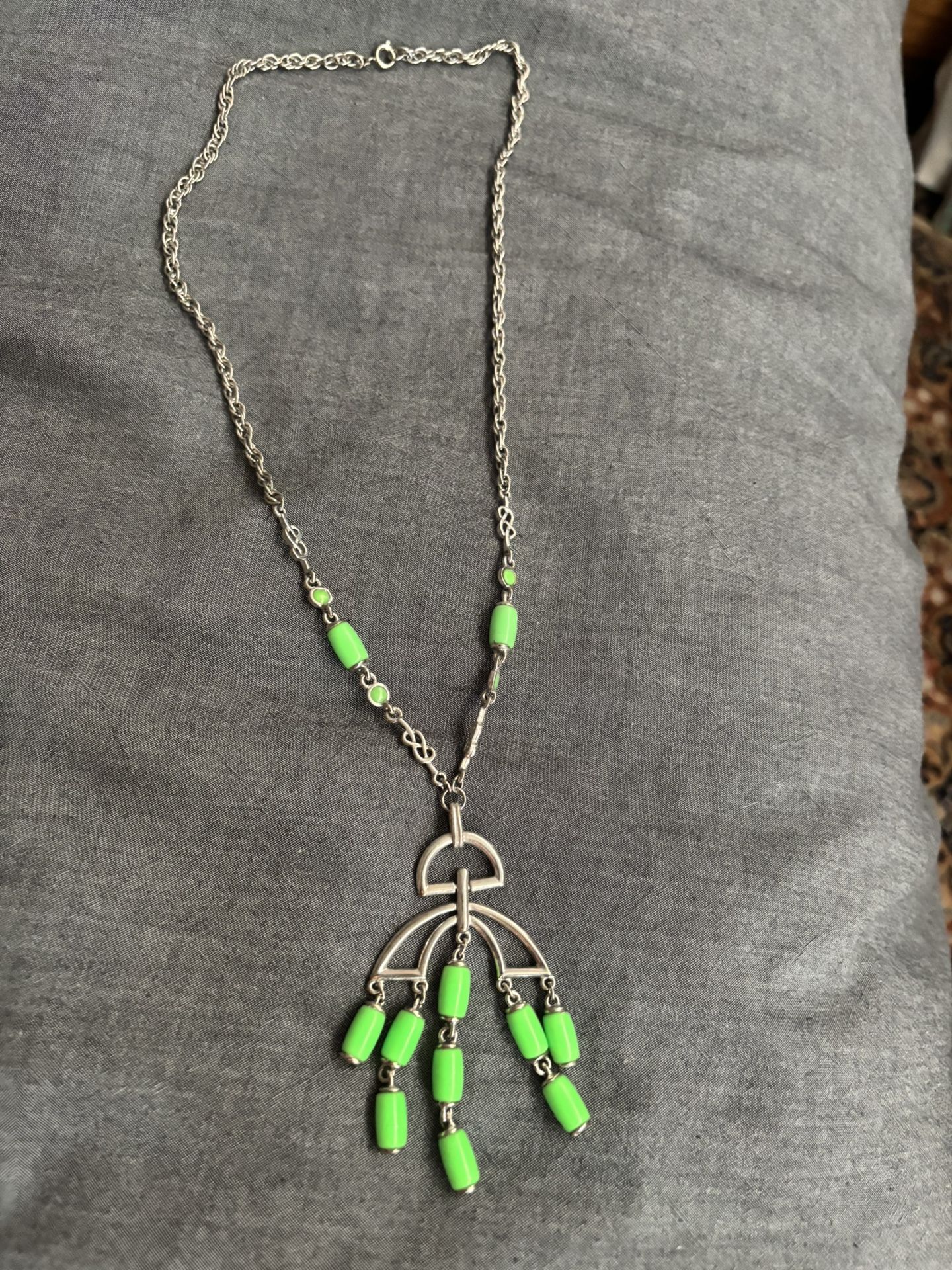 Green Art Deco Beaded Necklace.
