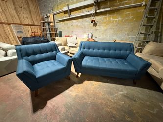 Contemporary Blue Loveseat + Chair Combo (WE DELIVER)