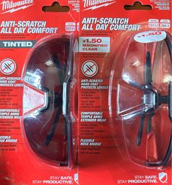 2x unopened safety glasses: tinted and +150