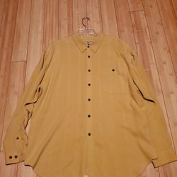 Tommy Bahama Mens Mustard 100% Silk Rare Long Sleeve With Bamboo Buttons.