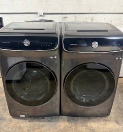 Samsung black stainless smart flexwash front load washer and  dryer set wi...