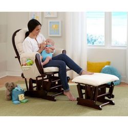 Storkcraft Bowback Glider and Ottoman Espresso with Beige