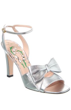 Valentino Garavani Women's Silver Strappy Bow Open Toe Buckle Heel