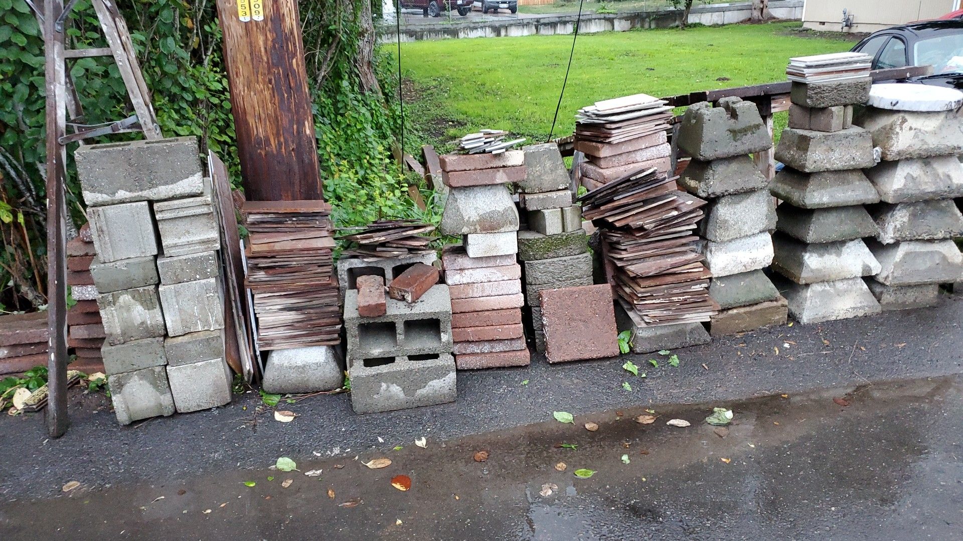 Free tiles and pavers and cinder blocks ect.