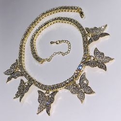 22k Stainless Steel Butterfly Tennis Necklace 