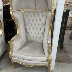 Royal canopy throne chair, white with gold leaf on the beech wood  We import all kinds of furnitures   - Sofa Sets - Dinings Sets - Desks - Commodes -
