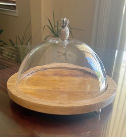 Glass Cloche with Wood Serving Board + Marble Rolling Pin