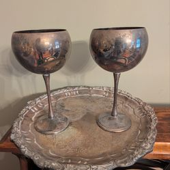 Silver tray and goblets