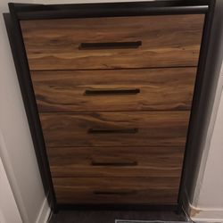 5-Drawer Dresser + Headboard Set, Brown Wood/Black
