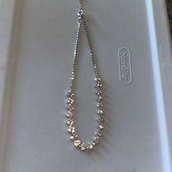 19" CHARMING CHARLIE FLOWER Necklace silver tone clear CRYSTAL ON chain TOO